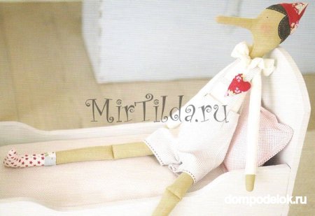 Кукла-тильда Пиноккио из кусочков ткани