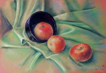 Натюрморт "Миска с яблоками" пастелью