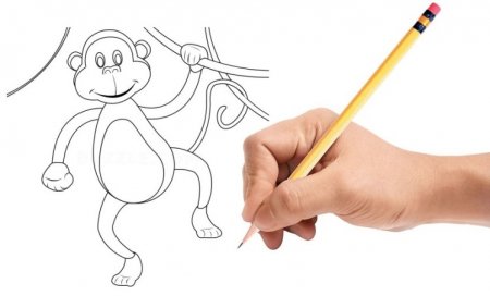 Картинка "Смешная обезьянка", выполненная карандашом и красками