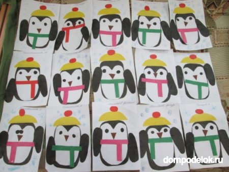 Аппликация "Пингвин" из цветной бумаги для детей