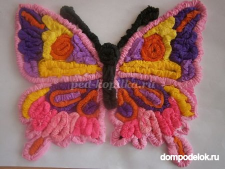 Аппликация «Бабочка из гофротрубочек» из разноцветной гофрированной бумаги