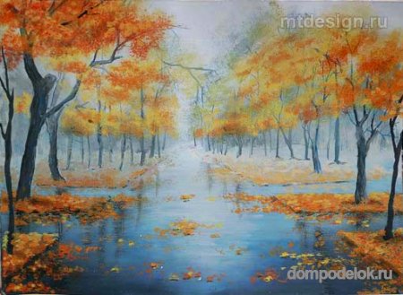 Пейзаж «Аллея в осеннем парке» рисование картины гуашью
