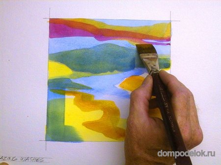 Картина «Речка в горах» в технике акварельная глазурь