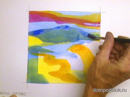 Картина «Речка в горах» в технике акварельная глазурь
